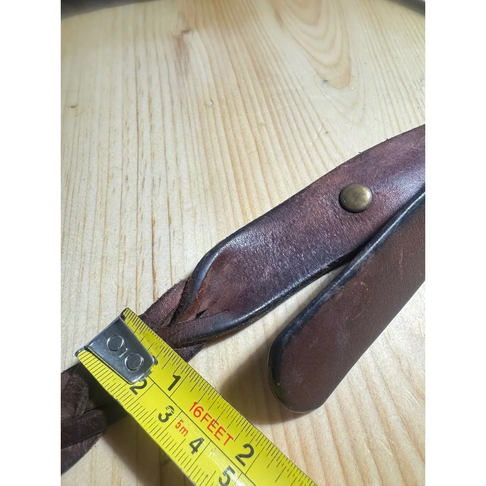 Vintage Dark Brown Braided Leather Belt Brass Buckle Boho Western Rustic LG